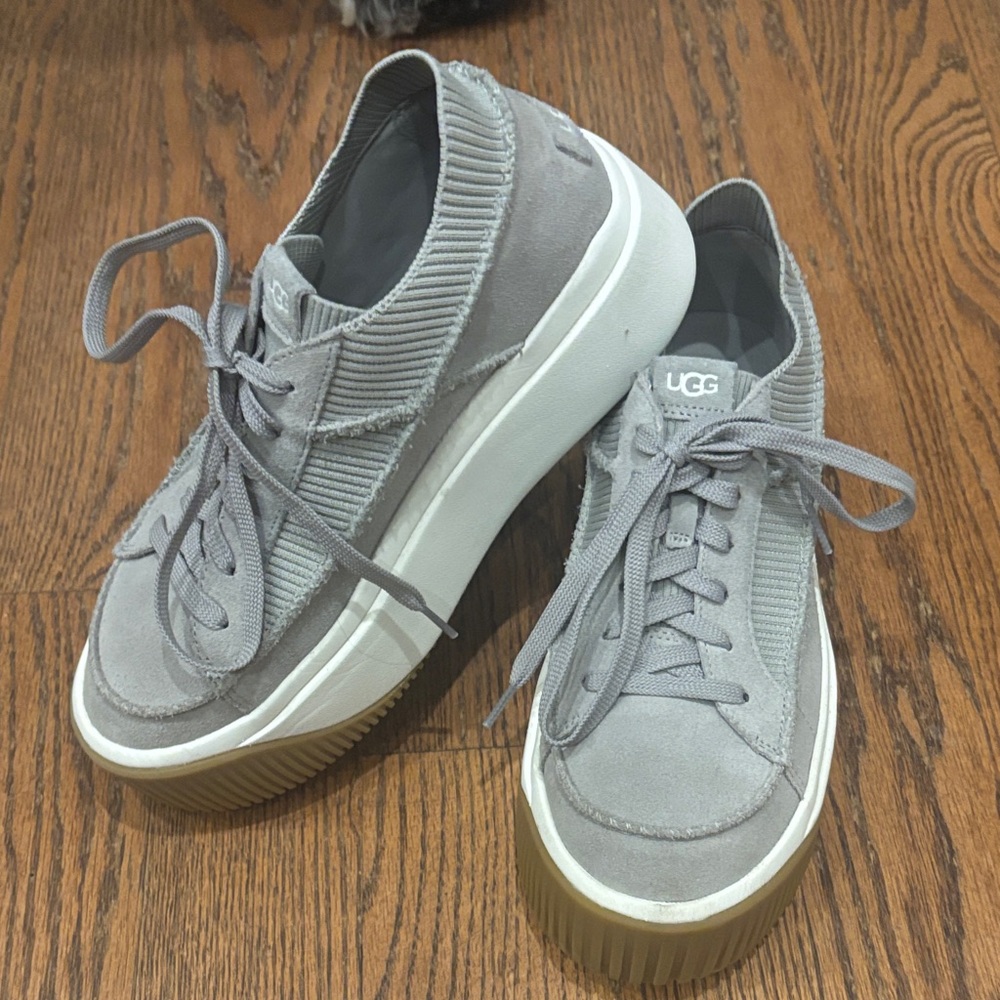 UGG Light Gray Suede Ribbed Platform Sneakers